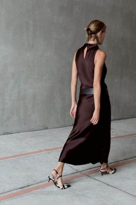 Night Deep Brown Silk Maxi Dress