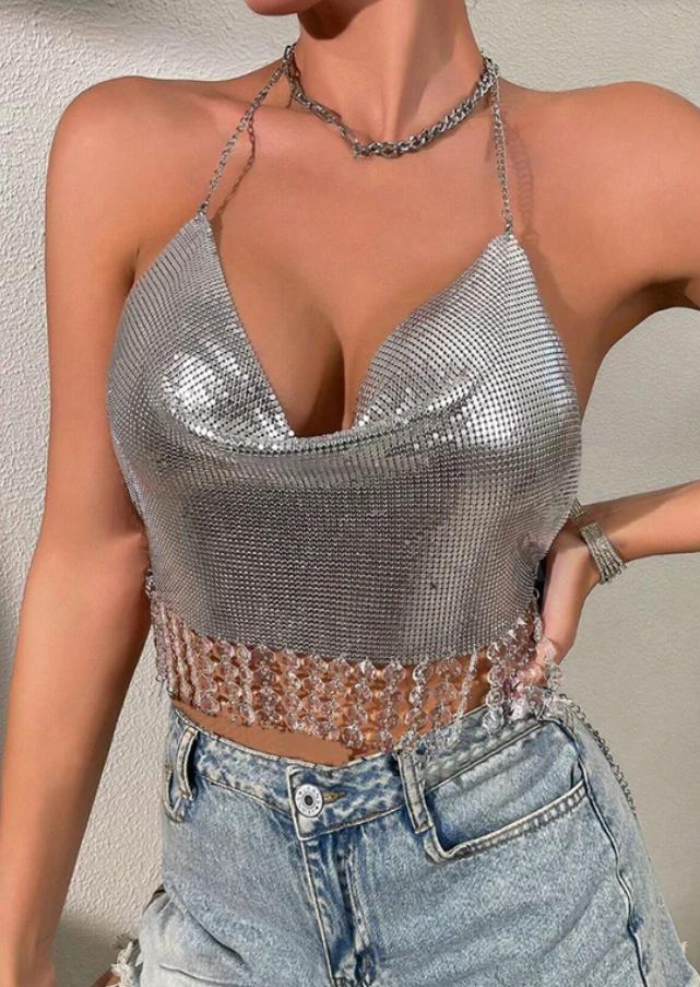 Gala Luminous Metallic Halter Top