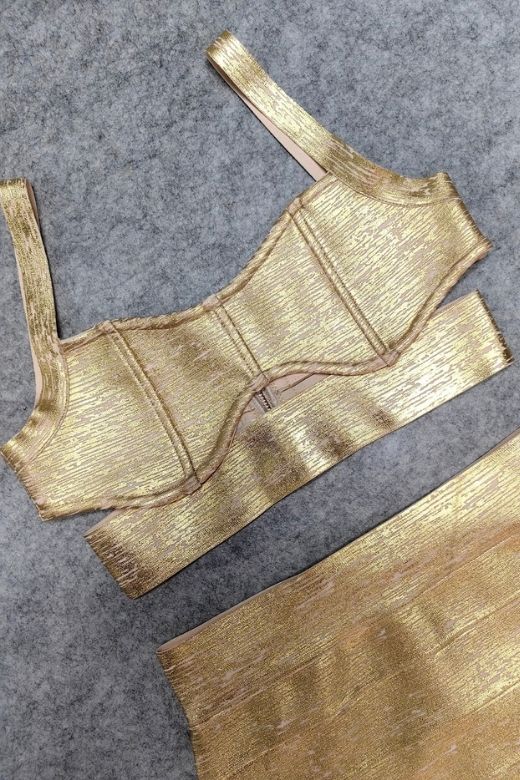 Selene Bandage Crop Top and Midi Skirt Set - Gold