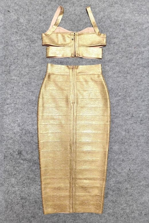 Selene Bandage Crop Top and Midi Skirt Set - Gold