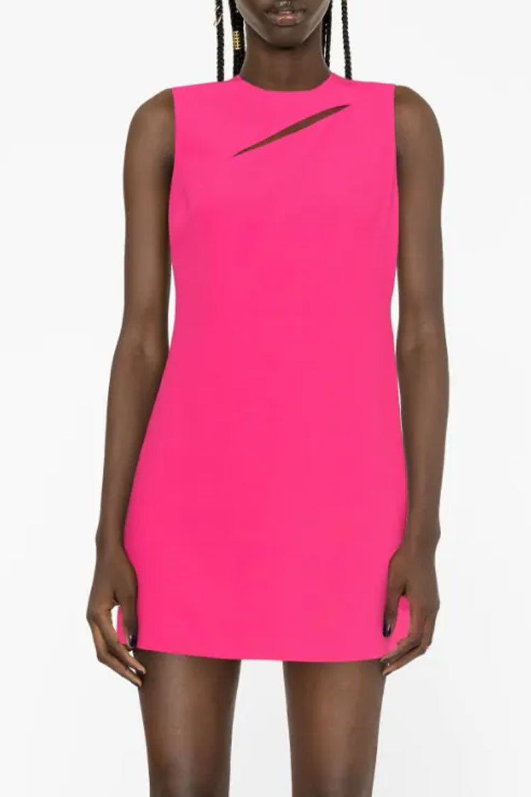 Hot Pink Crew Neck Sleeveless Slash Cutout Bodycon Mini Dress