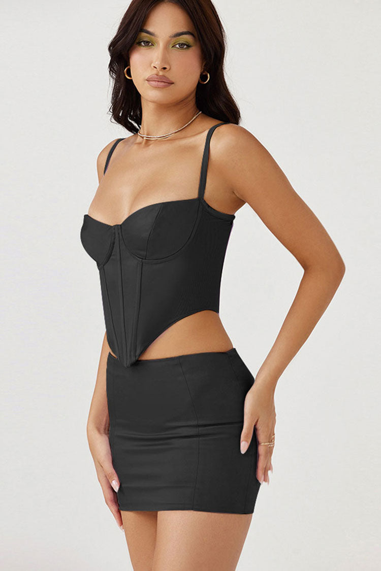 Black Spaghetti Strap Bustier Corset Two Piece Bodycon Mini Dress 2