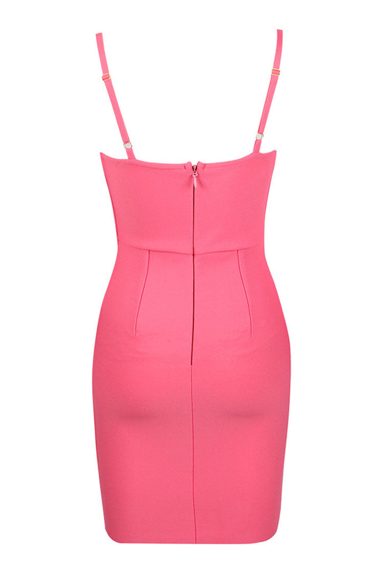 Pink Sweetheart Neck Strap Boned Bustier Ruched Bodycon Mini Dress 3