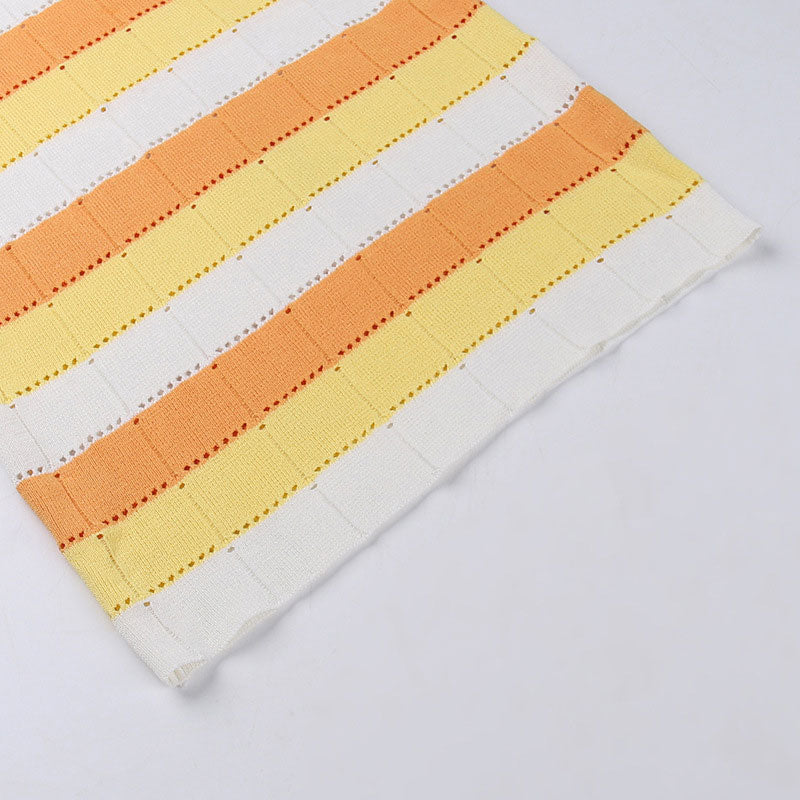Orange Spaghetti Strap Square Neck Striped Knit Bodycon Mini Dress 4