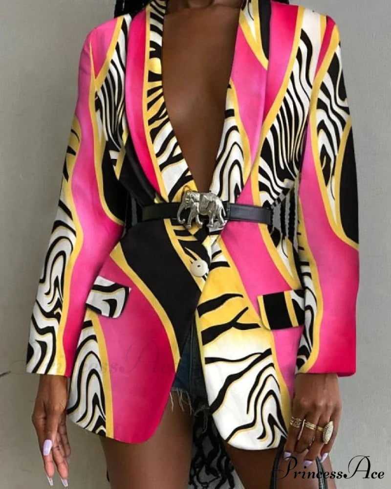 Shawl Lapel Long Sleeve Abstract Blazer