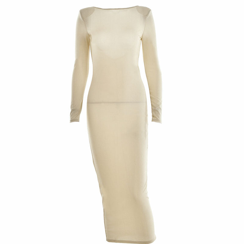 Khaki Crew Neck Shoulder Pad Shimmer Long Sleeve Bodycon Midi Dress