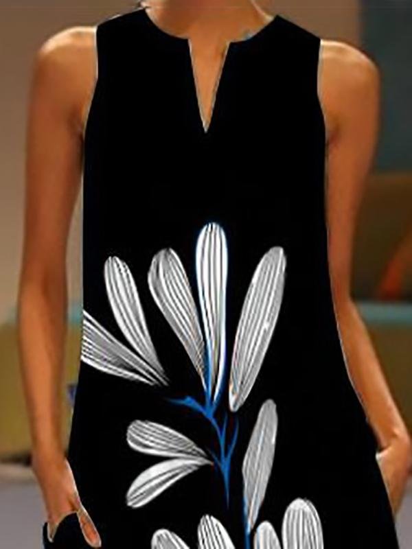 Sleeveless V neck Printed Flower Long Dress