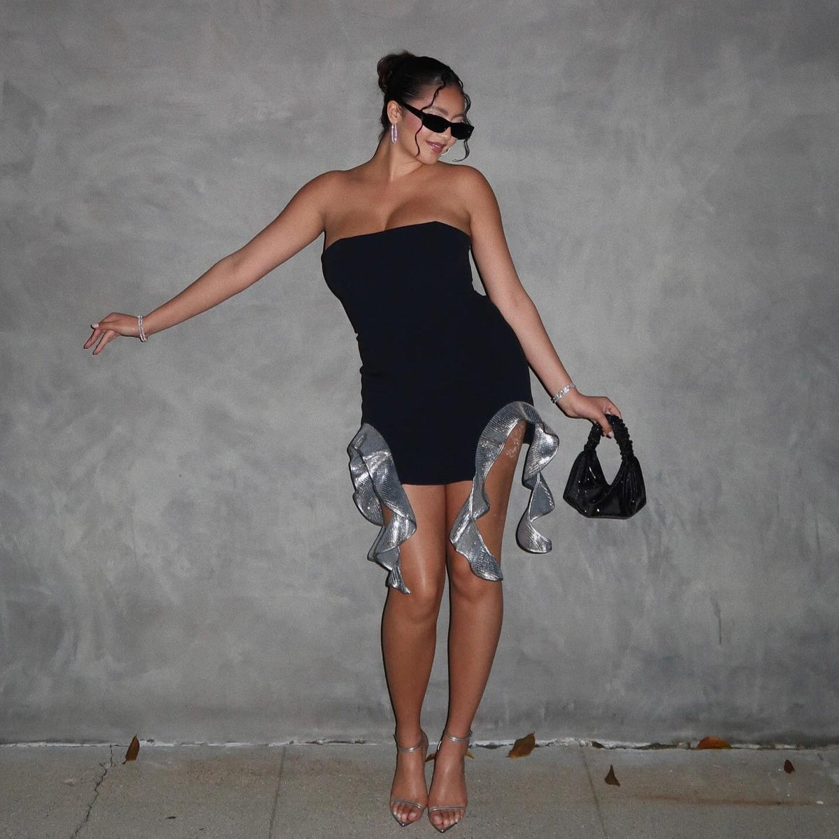 Black Strapless Sequin Ruffle Hem Bodycon Mini Dress 4