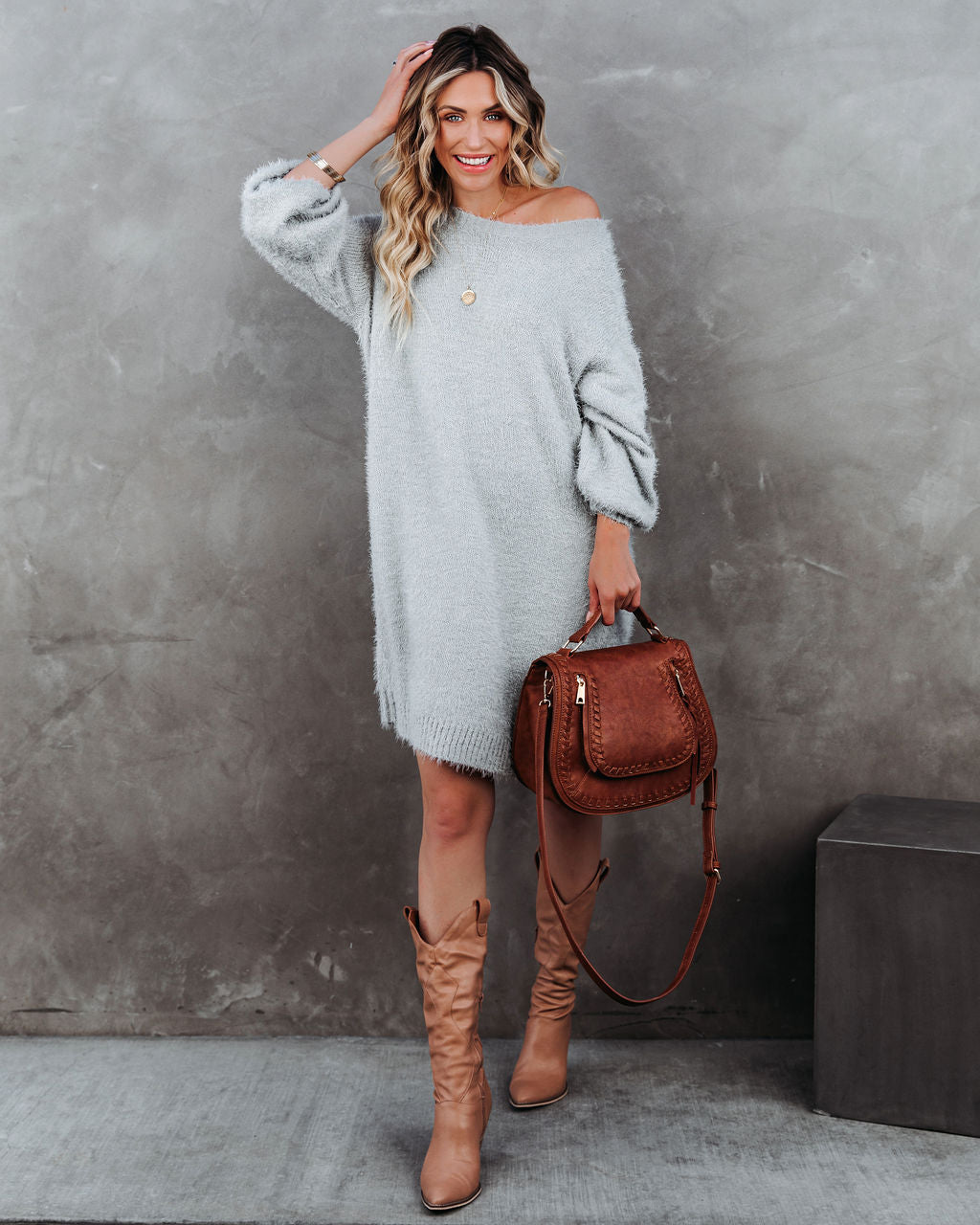 So In Love Knit Sweater Dress Heather Grey FINAL