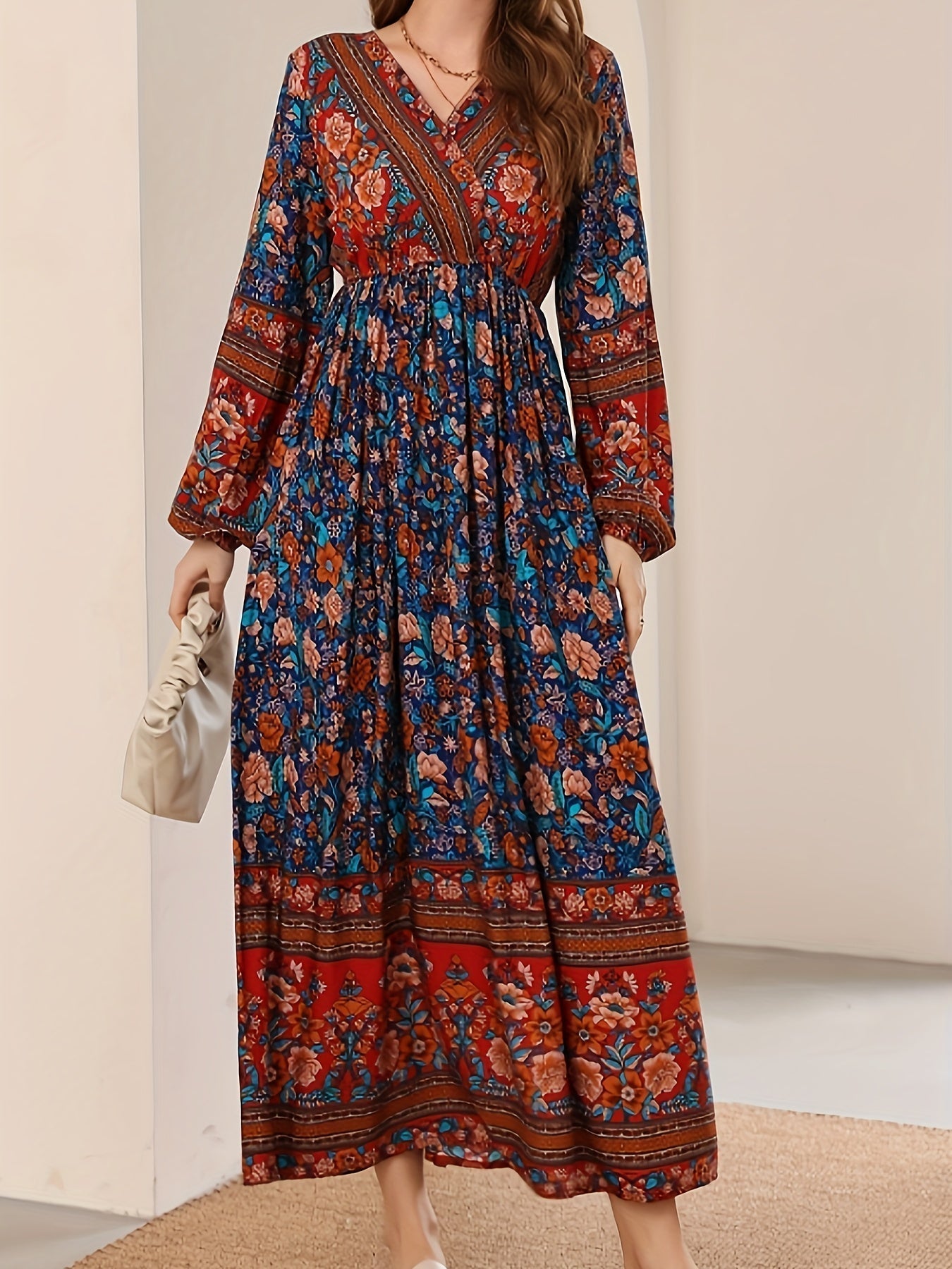 Amets Elegant V-neck Floral Dress for Women Stylish Outfit
