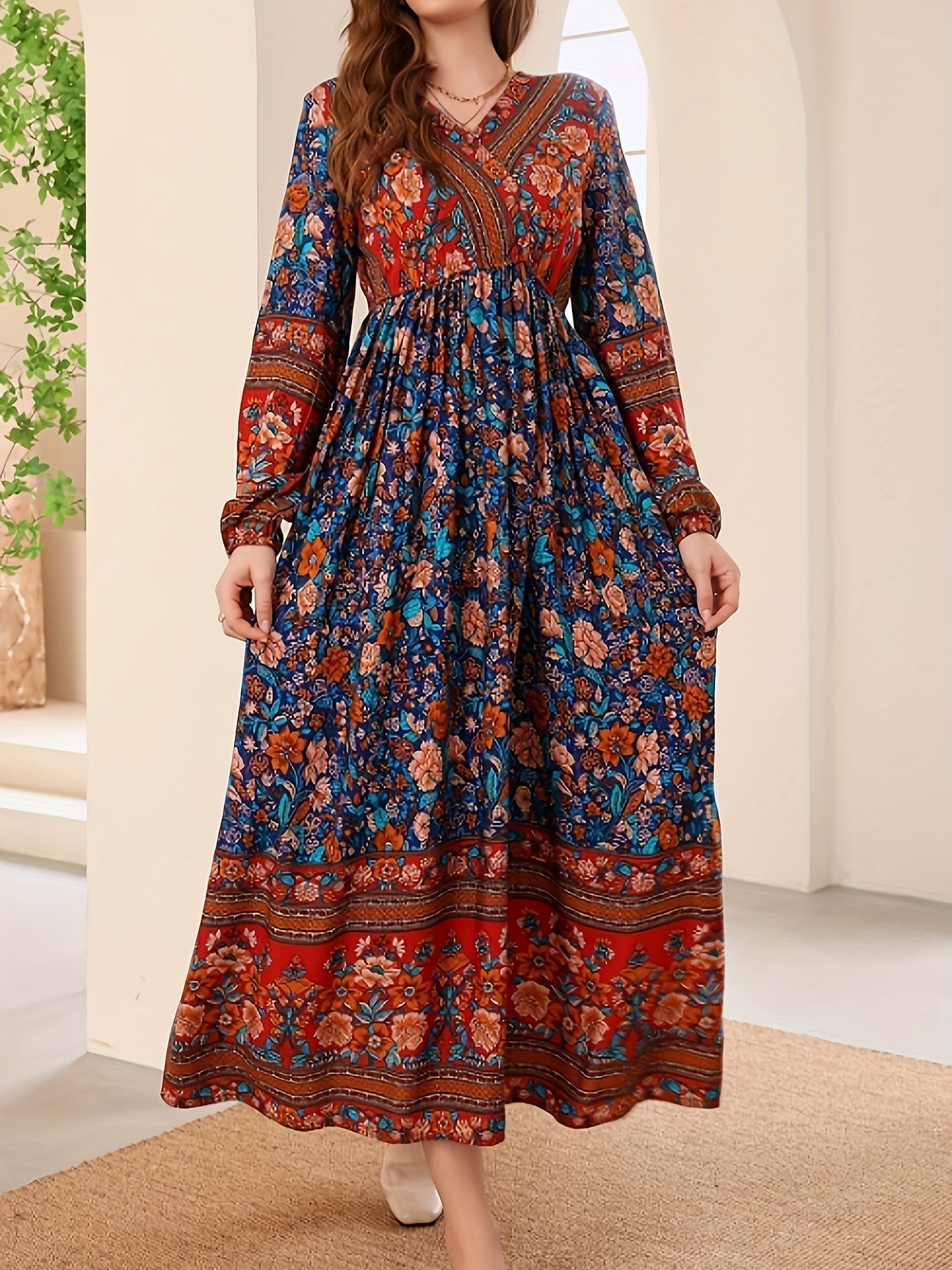 Amets Elegant V-neck Floral Dress for Women Stylish Outfit