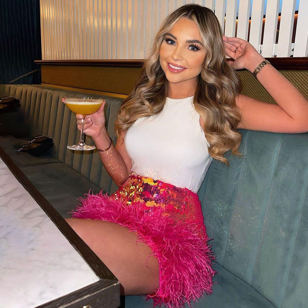 Hot Pink Sequin Feather Trim High Waist Bodycon Mini Skirt
