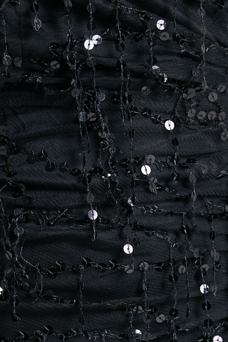 Black Spaghetti Strap V-Neck Scattered Sequin Backless High Slit Maxi Dress