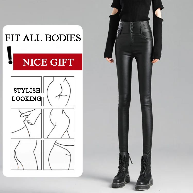3-button quilted matte leather leggings