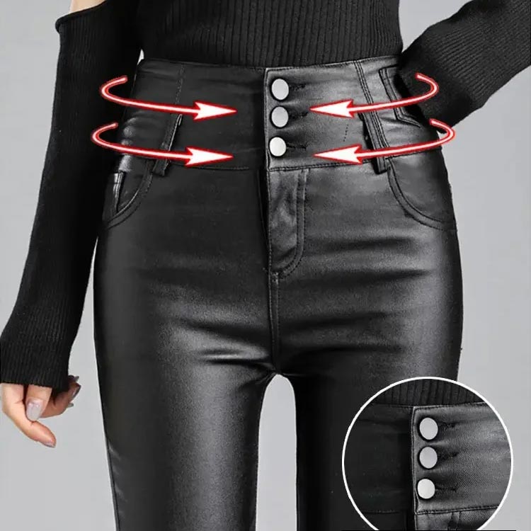 3-button quilted matte leather leggings