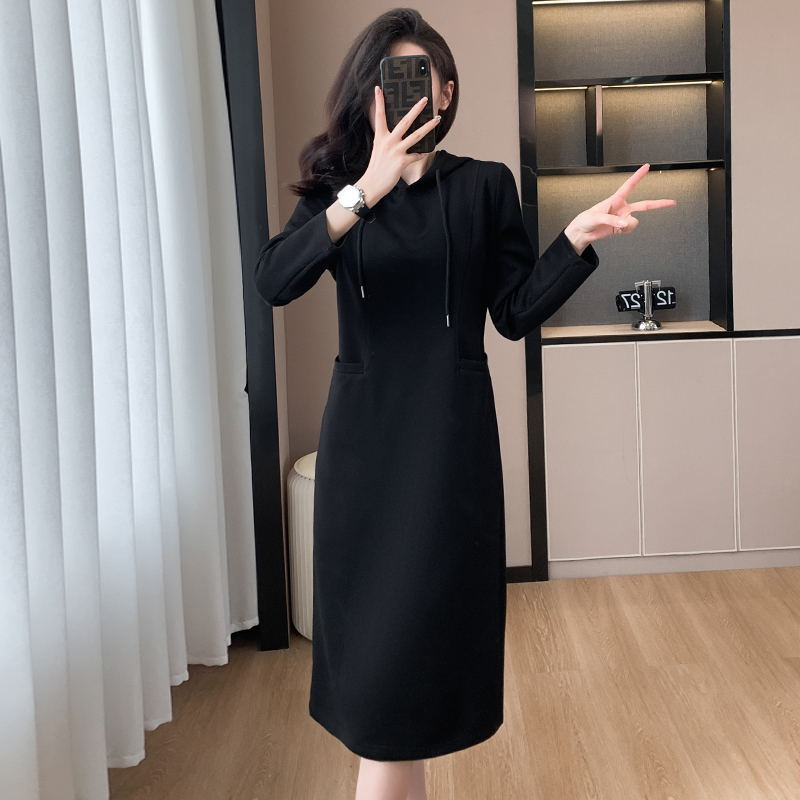 Long Sleeve Hooded Pockets Sweatshirt Dress