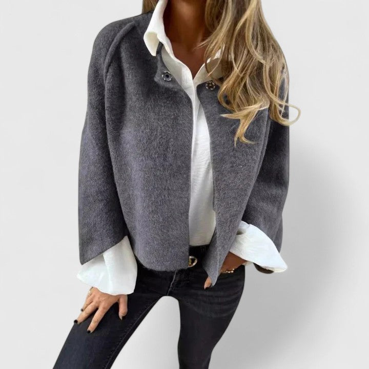 Snap Button Drop Shoulder Cropped Knit Jacket