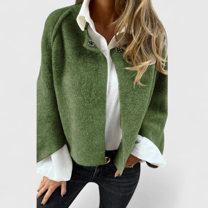 Snap Button Drop Shoulder Cropped Knit Jacket