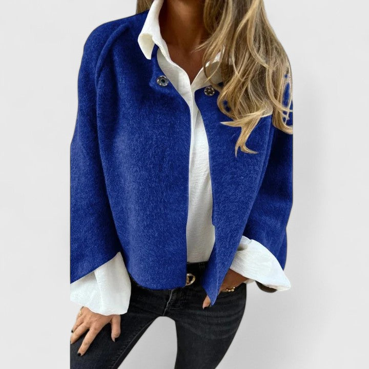 Snap Button Drop Shoulder Cropped Knit Jacket