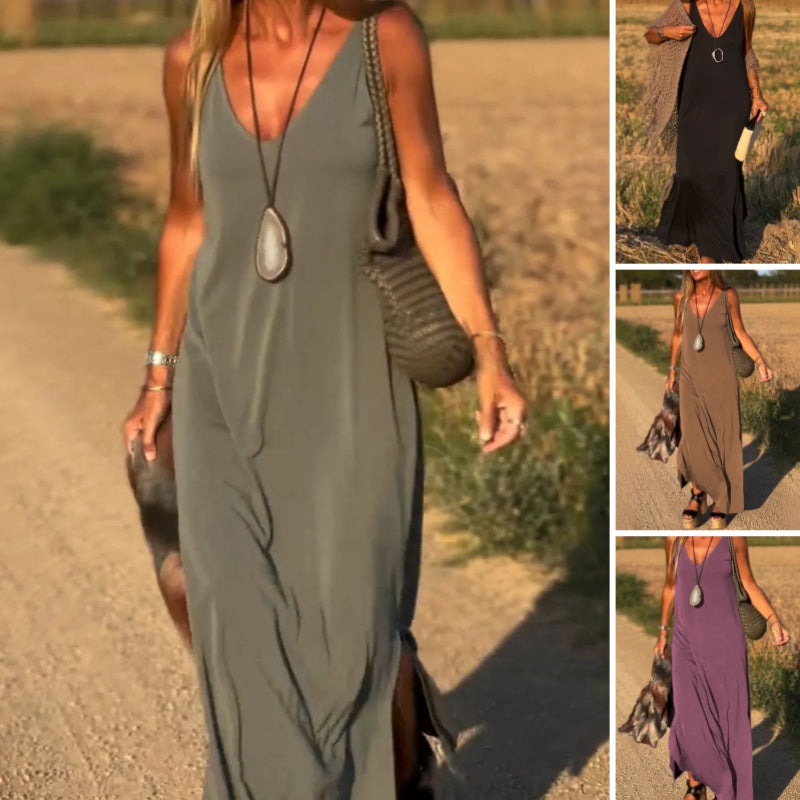 V-Neck Spaghetti Strap Relaxed Slip Tank Maxi Dress 7