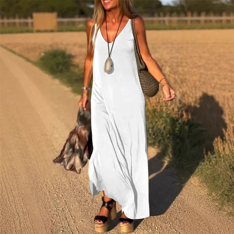 V-Neck Spaghetti Strap Relaxed Slip Tank Maxi Dress 6