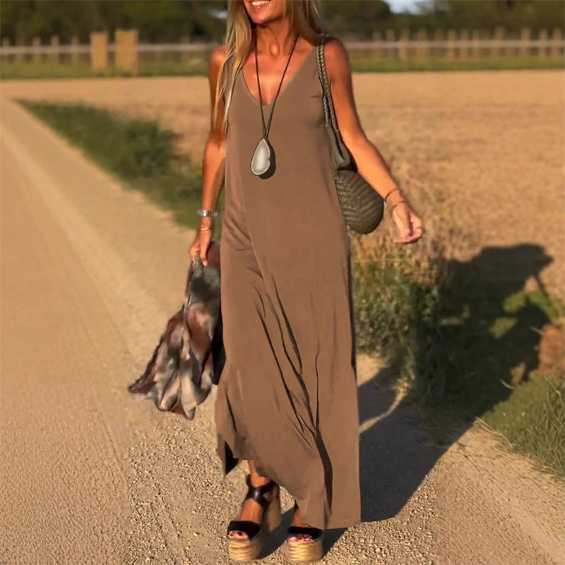 V-Neck Spaghetti Strap Relaxed Slip Tank Maxi Dress