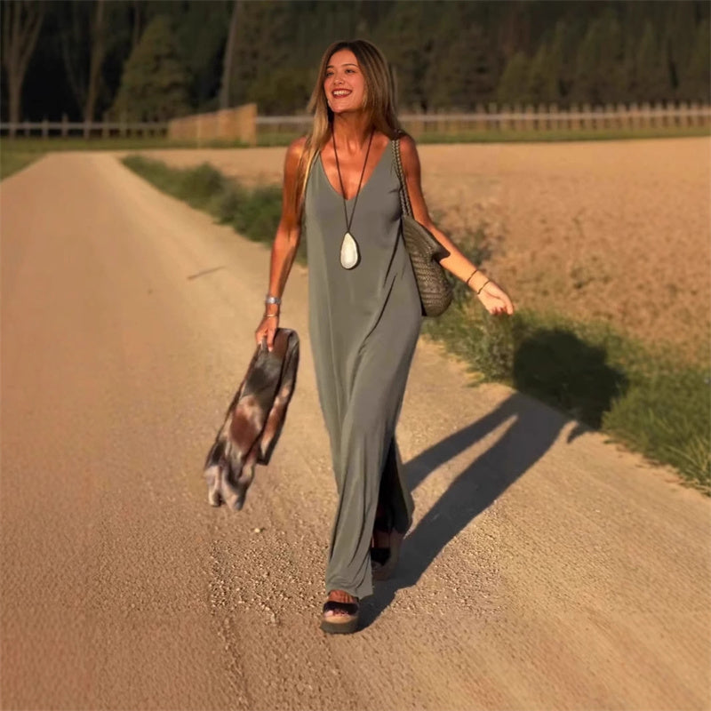 V-Neck Spaghetti Strap Relaxed Slip Tank Maxi Dress 2