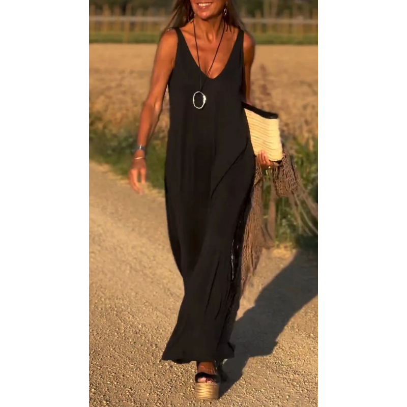V-Neck Spaghetti Strap Relaxed Slip Tank Maxi Dress 3
