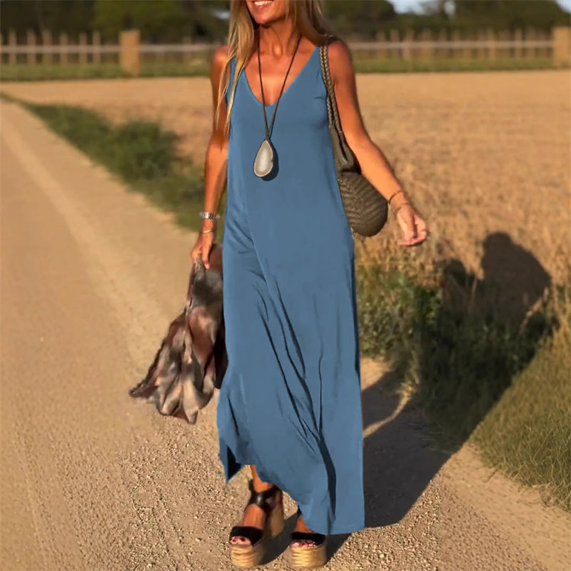 V-Neck Spaghetti Strap Relaxed Slip Tank Maxi Dress 4