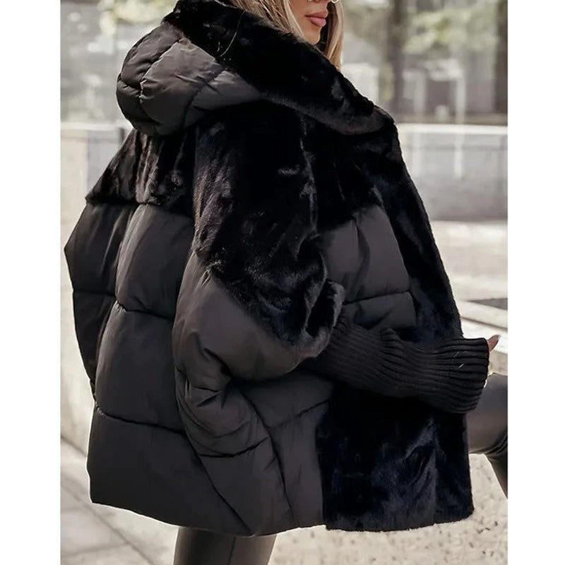 Hooded Faux Fur Panel Quilted Oversized Puffer Jacket