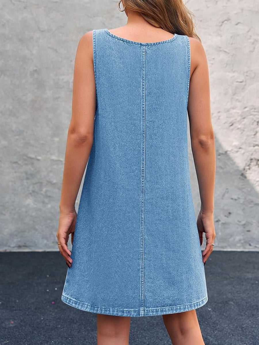 Square Neck Patch Pocket Denim Pinafore Mini Dress 5