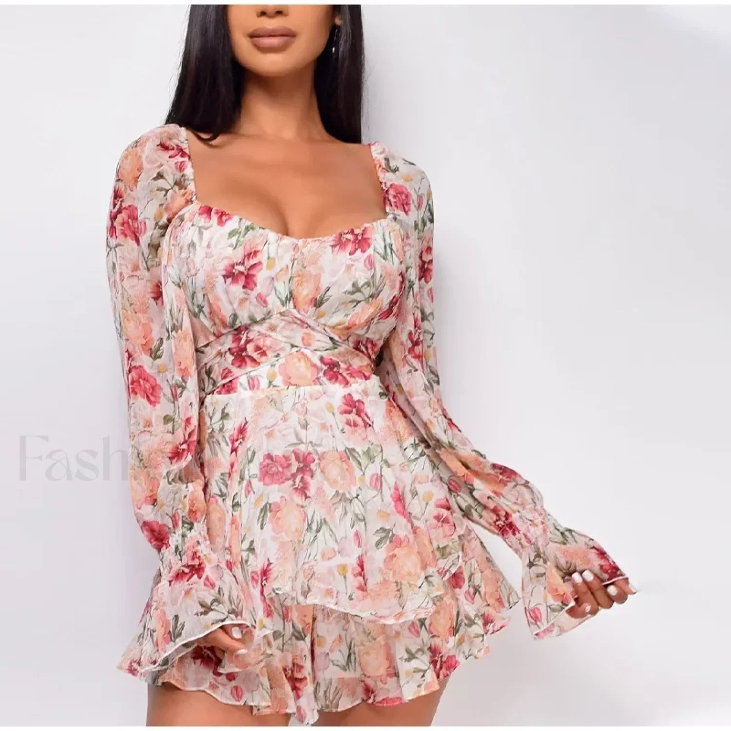 Square Neck Jumpsuit Floral Dress