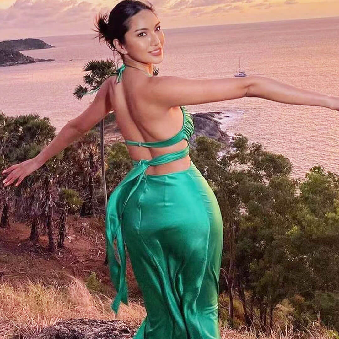 Green Halter Neck Twist Front Cutout Satin Slip Maxi Dress
