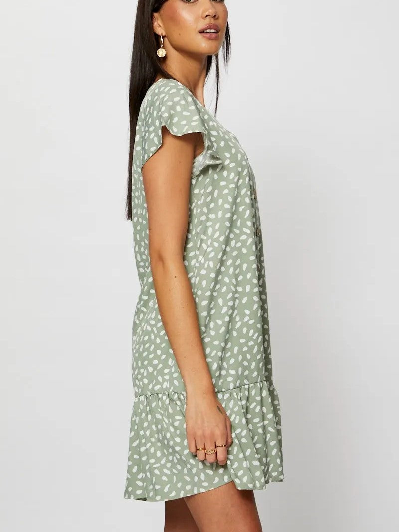 V-neck Single Breasted  Printed Dress