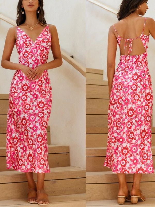 Bandage Backless Floral Dress