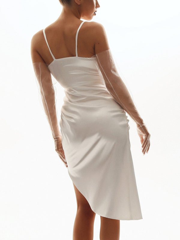 V-neck Back Suspender Split Dress