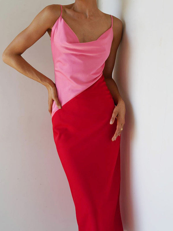 Slim Fit Irregular Satin Suspender Dress