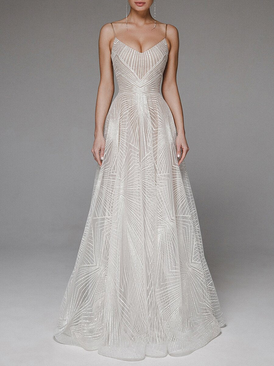 Elegant Sexy Sling Embroidered Evening Dress