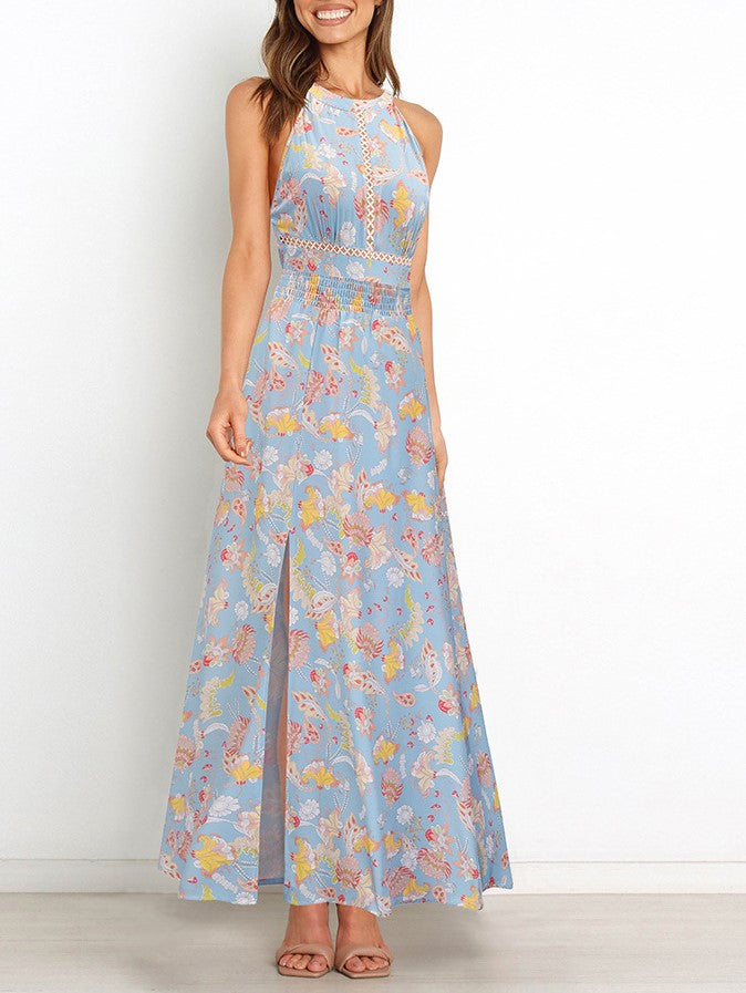 Halter Cut-out Split Floral Dress