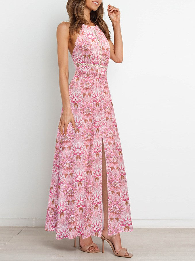 Halter Cut-out Split Floral Dress