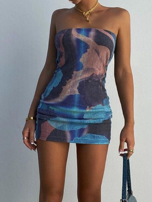 Printed Strapless Slim Dress
