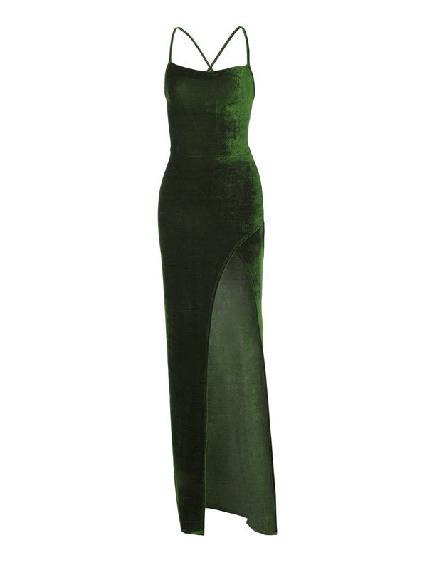 Slim Fit Backless Lace Up Split Dress