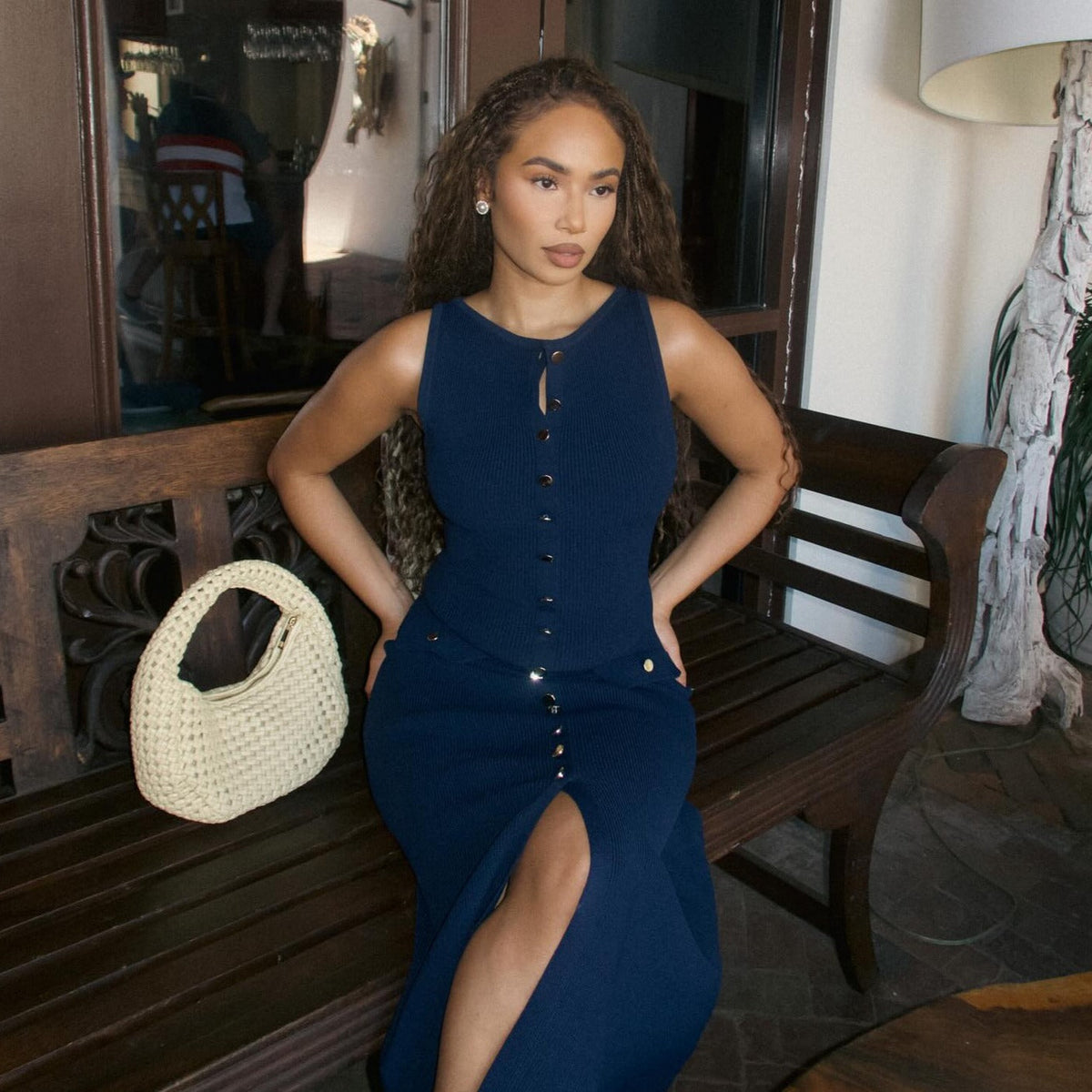 Scoop Neck Sleeveless Button Front Ribbed Knit Maxi Dress 6