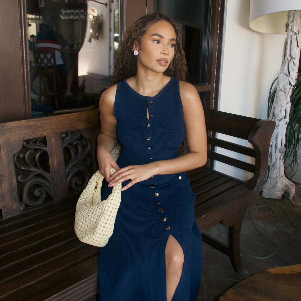 Scoop Neck Sleeveless Button Front Ribbed Knit Maxi Dress 7