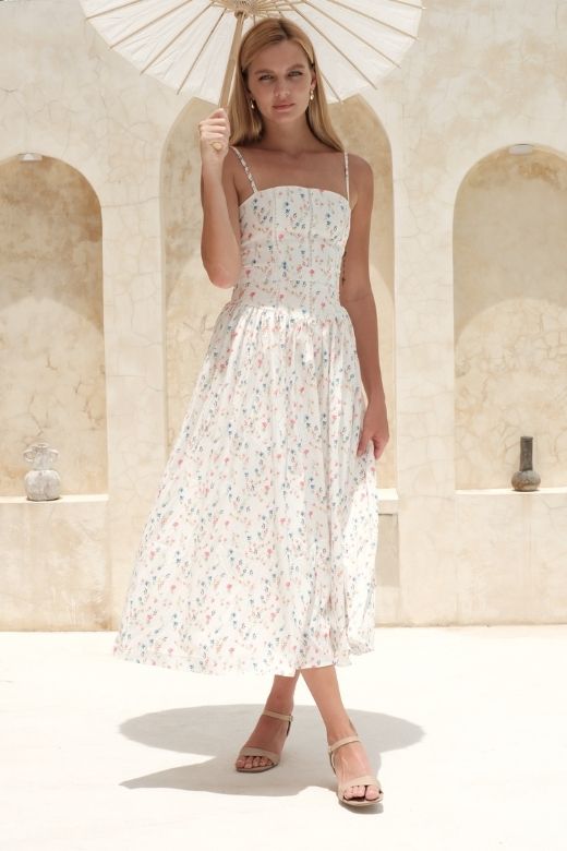 Tasmin Midi Dress - White Floral