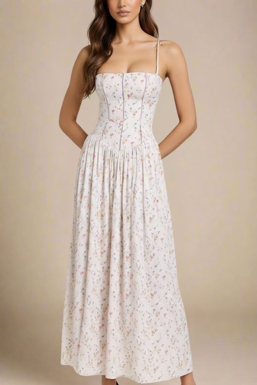 Tasmin Midi Dress - White Print (Sale)