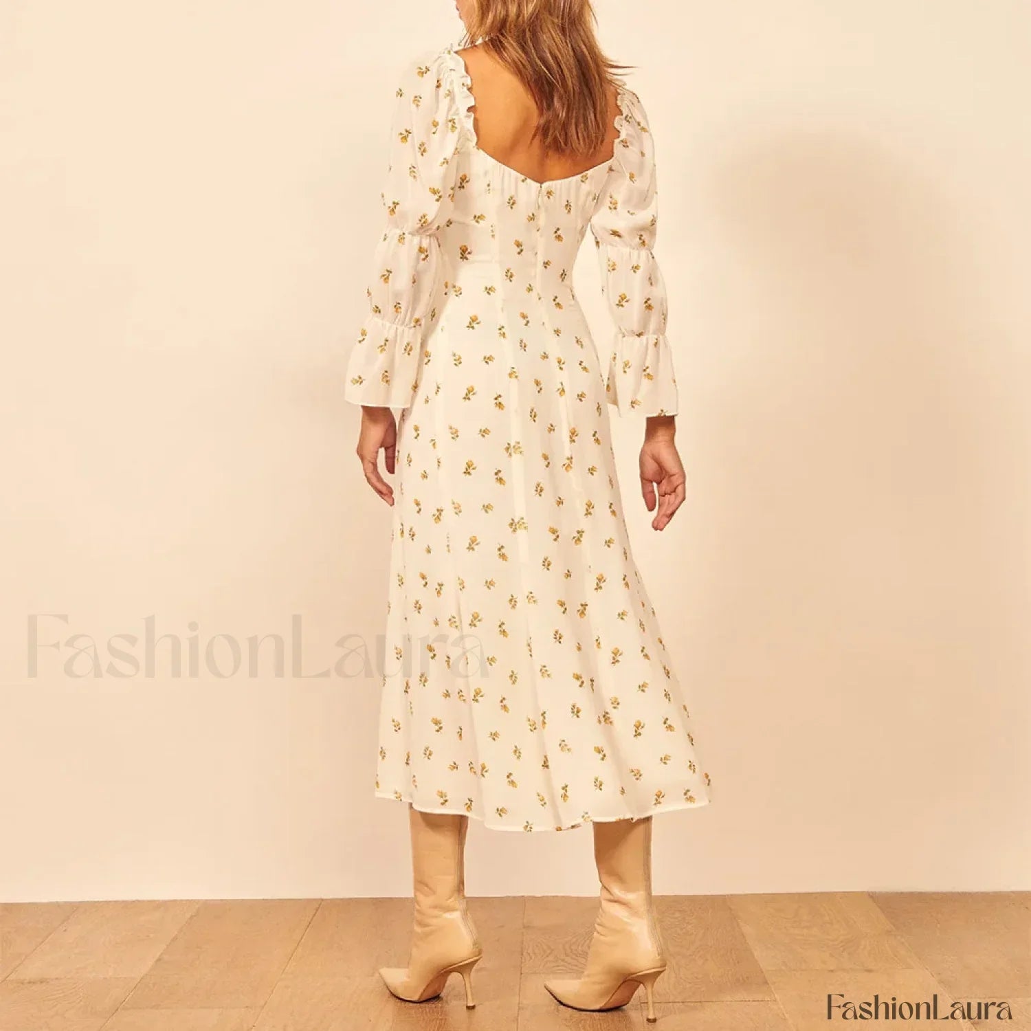 Three-Quarter Ruffle Floral Dress
