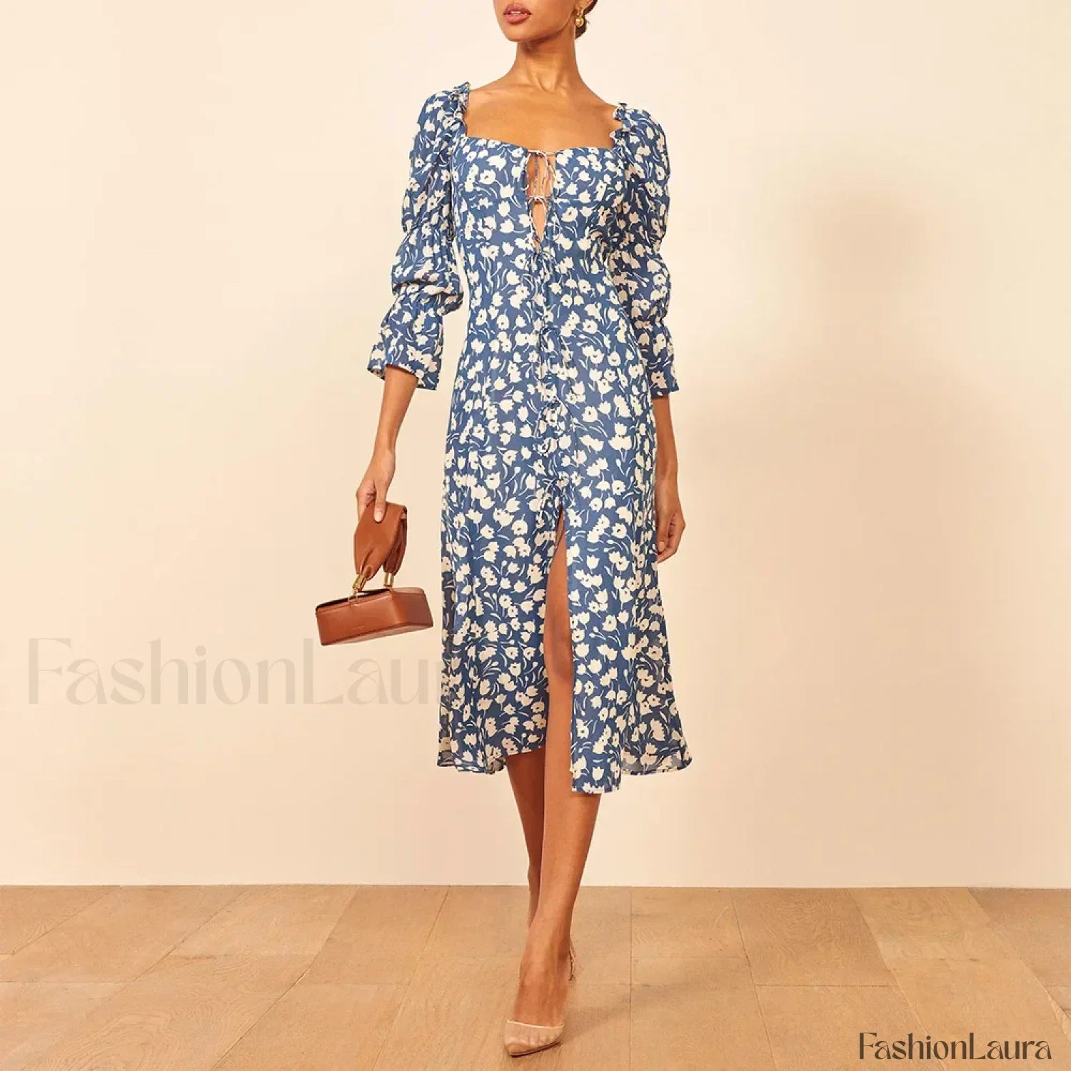 Three-Quarter Ruffle Floral Dress