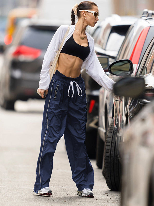 Stylish Lace-up Elastic Waist Wide Leg
