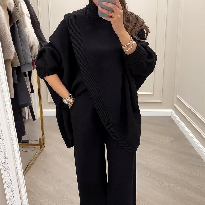 Oversized Knit Long Sleeve Top And Wide Leg Pants Set 6
